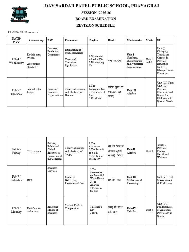 Revision Schedule | PDF
