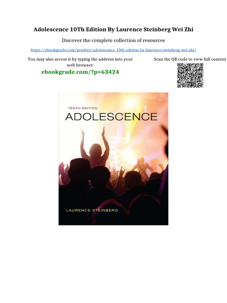 Adolescence 10th Edition by Laurence Steinberg Wei Zhi Full Access | PDF