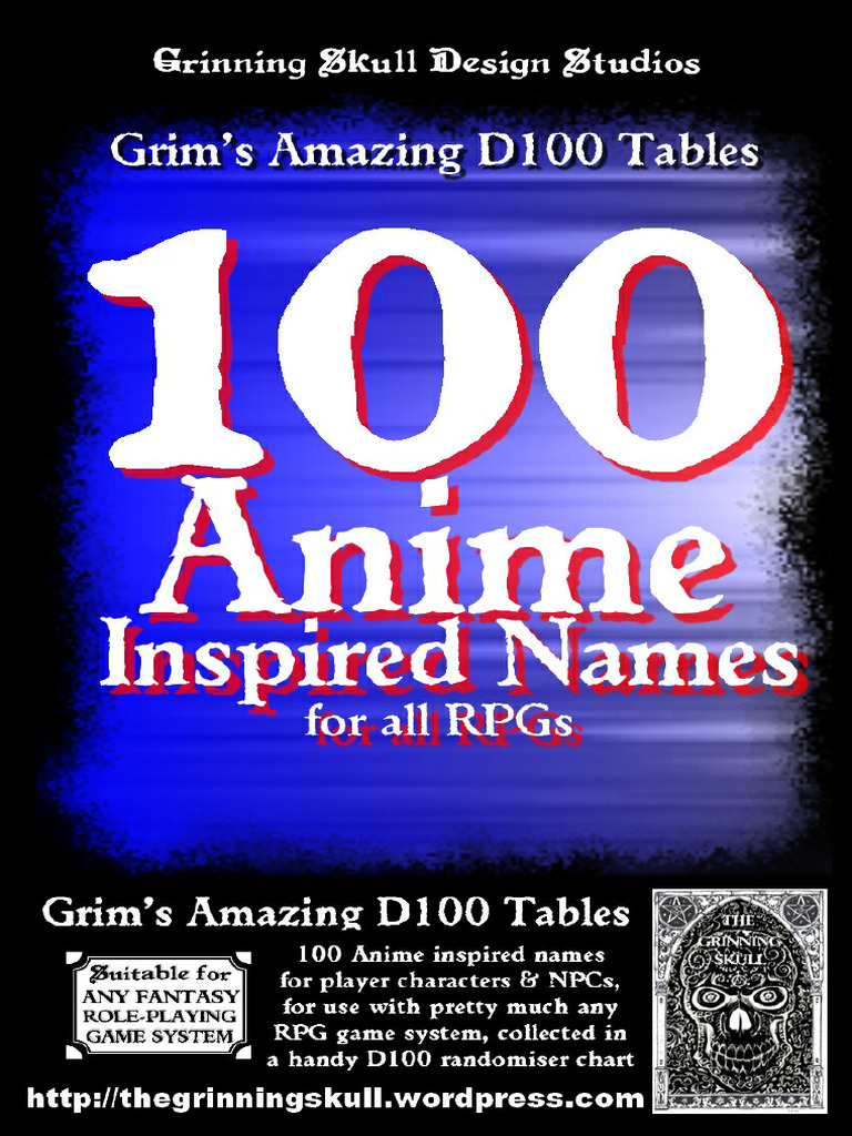 Grim's Amazing D100 Tables - 100 Anime Inspired Names For All RPGs ...
