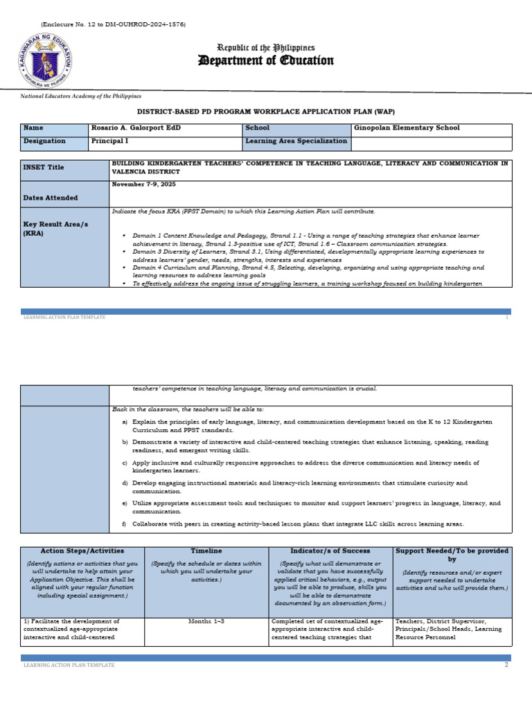 Enclosure No. 12 PD Program Workplace Application Plan Template2 1 ...