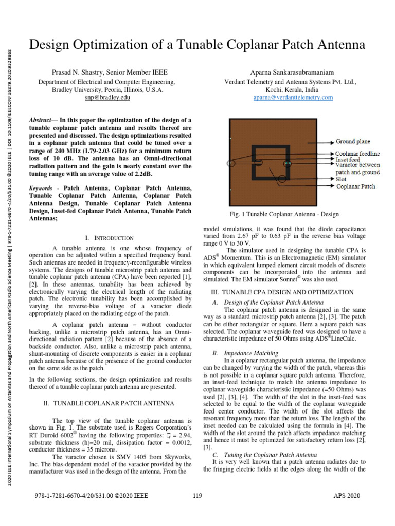 Design Optimization of A Tunable Coplanar Patch Antenna | PDF | Antenna ...