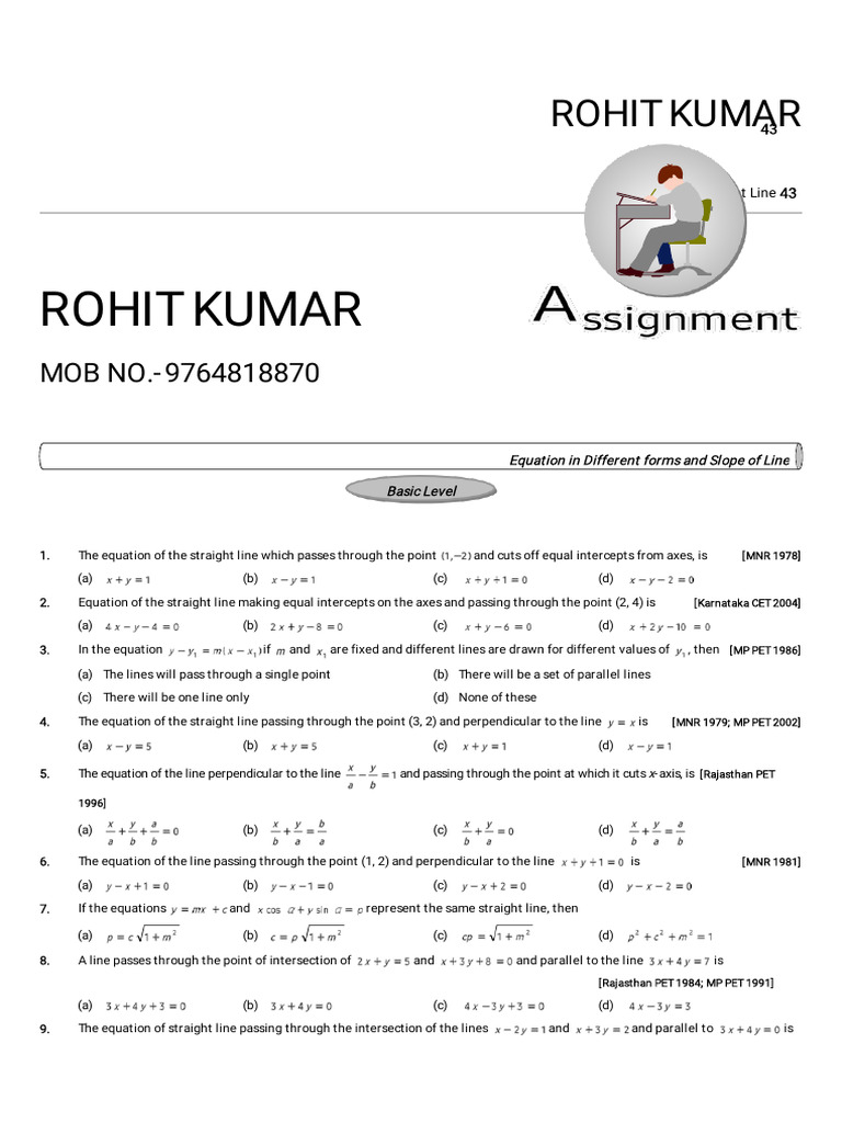 03-STRAIGHT LINE (ASSIGNMENT)-2 | PDF