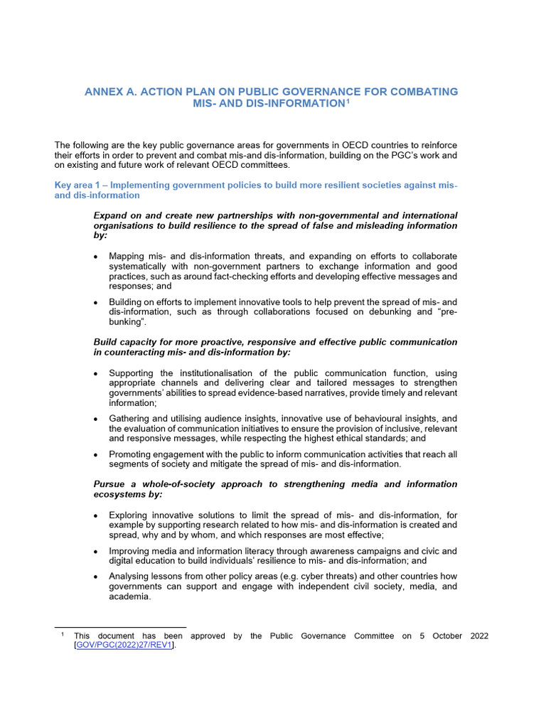 Annex a. Action Plan on Public Governance for Combating Mis- And Dis ...