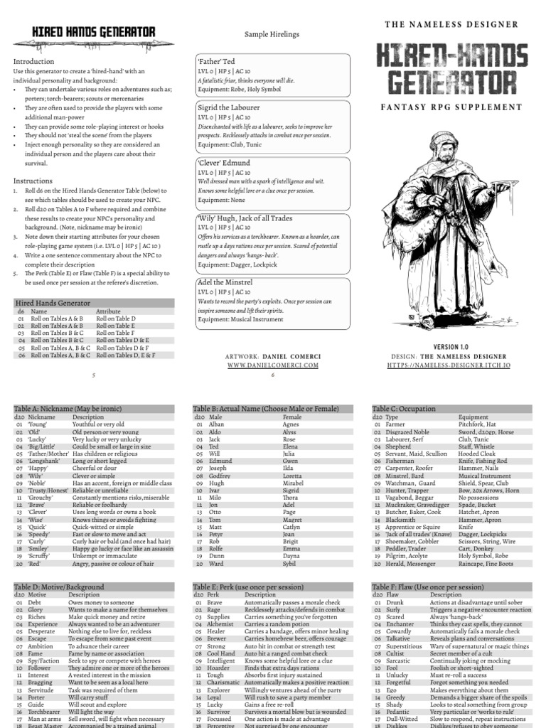 Hired Hands Generator | PDF