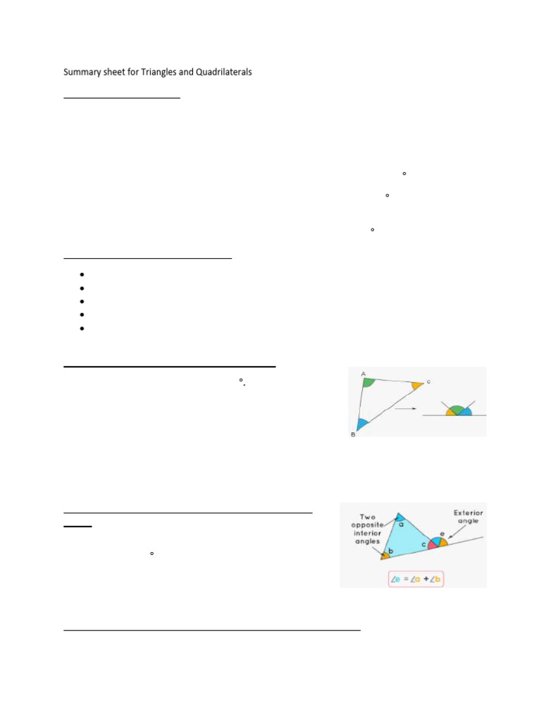 Summary Sheet For Triangles and Quadrilaterals | PDF | Triangle ...