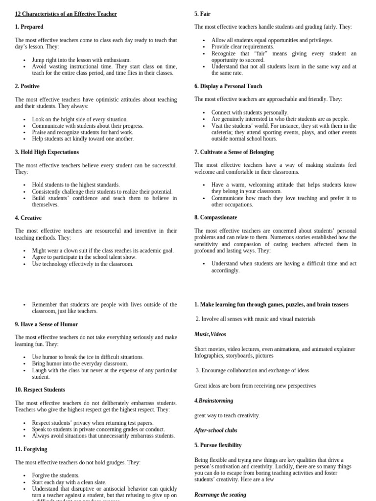 12 Characteristics of An Effective Teacher | PDF | Teachers | Classroom