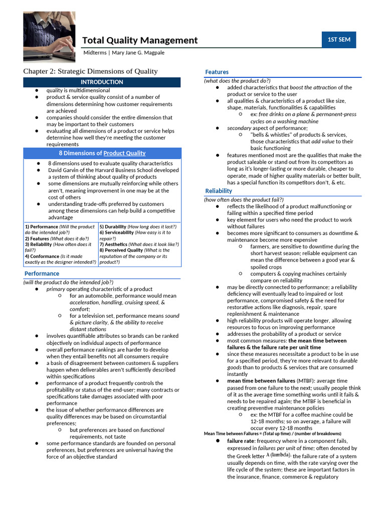 TQM Chapter 2 - Strategic Dimensions of Quality | PDF | Reliability ...