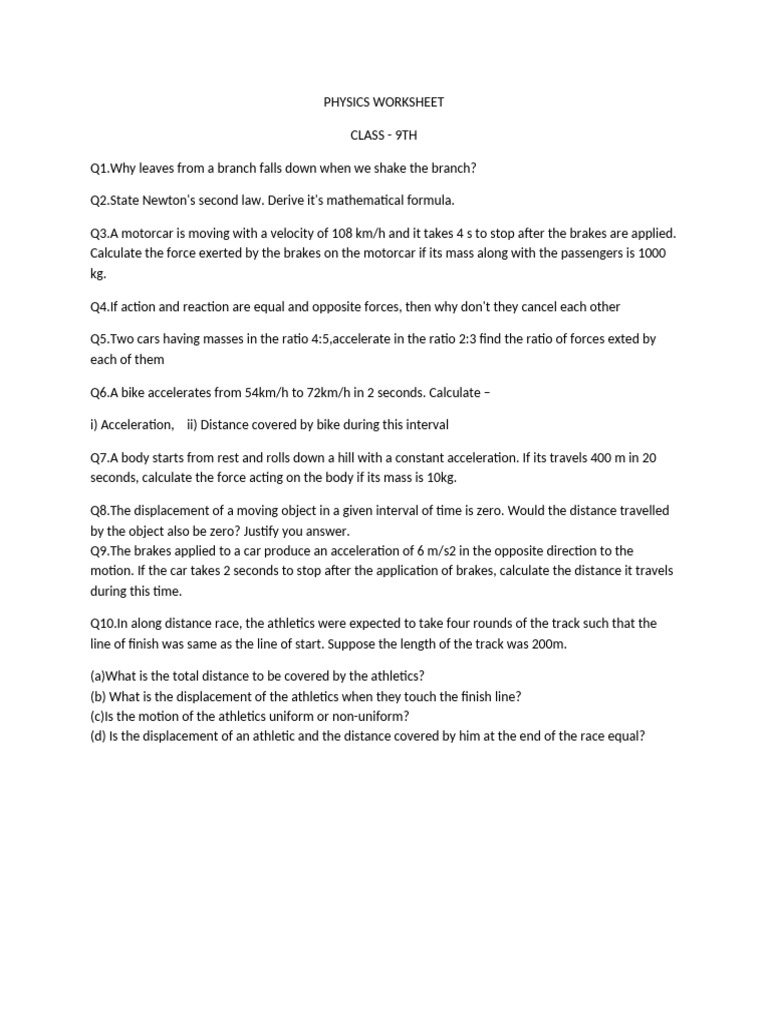 Class 9th Physics Workshe-Wps Office | PDF