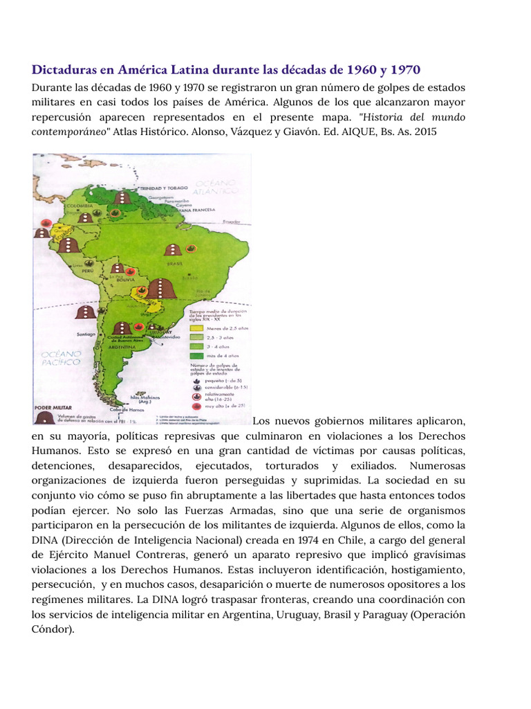 Dictaduras en América Latina Durante Las Décadas de 1960 y 1970 | PDF ...