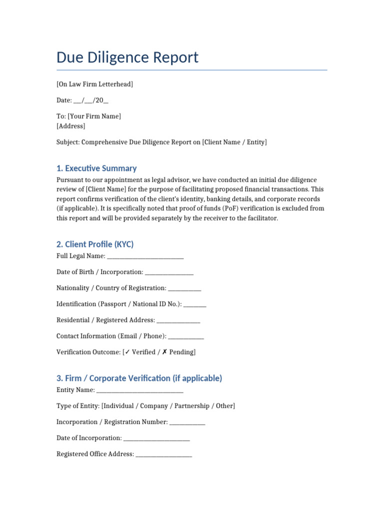Due Diligence Report Template | PDF | Business