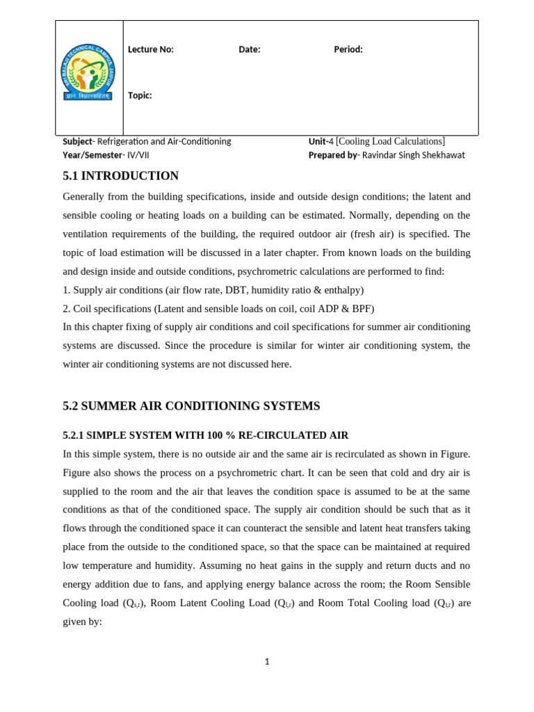 RAC Unit-5 | PDF | Air Conditioning | Humidity