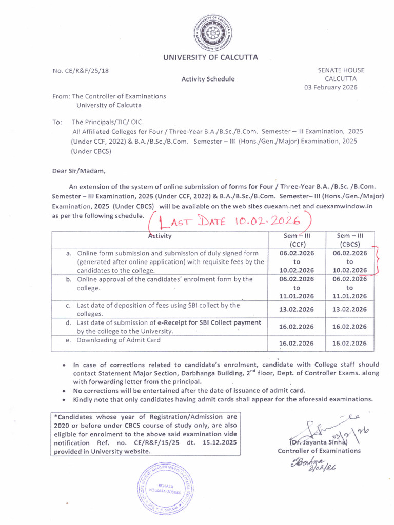 Notice for Form Fillup Sem III | PDF