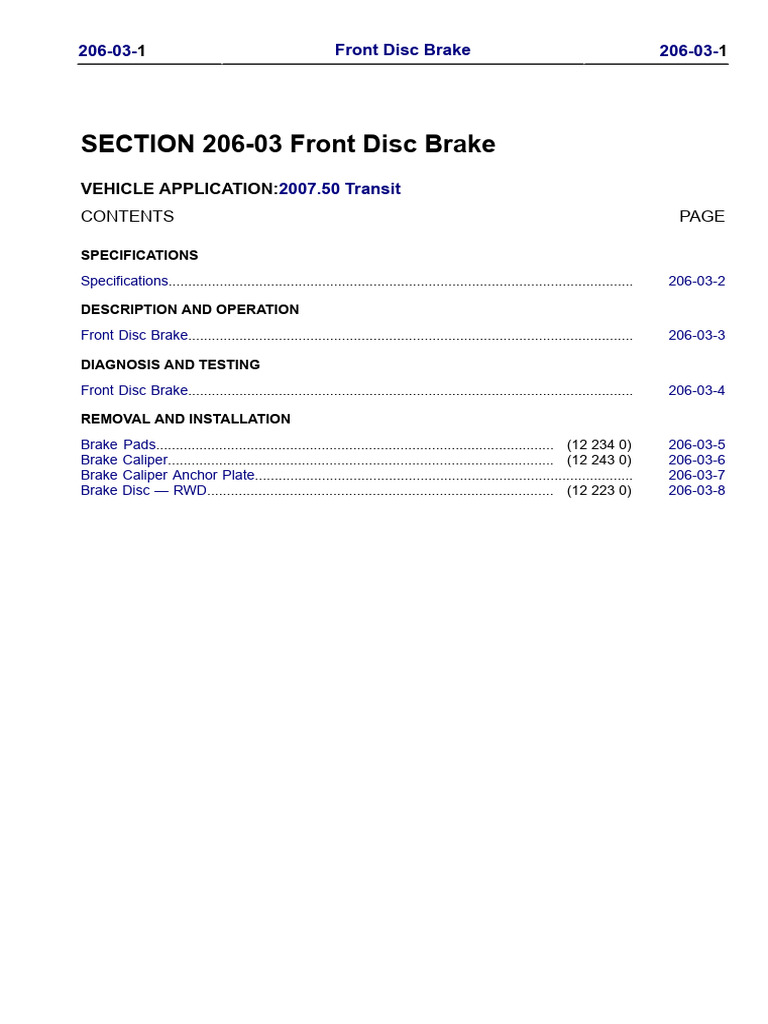 Ford Transit Repair-Front Disc Brake-Scibd8-206 - 03 | PDF | Brake ...