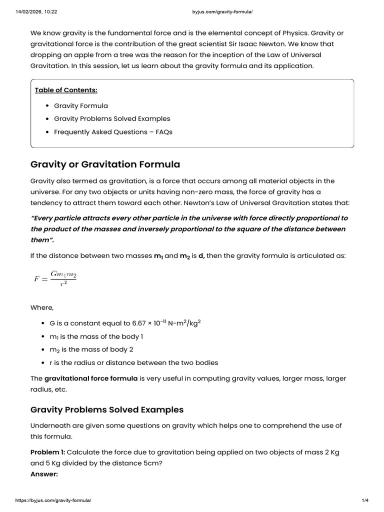 Byjus.com Gravity-Formula | PDF | Newton's Law Of Universal Gravitation ...