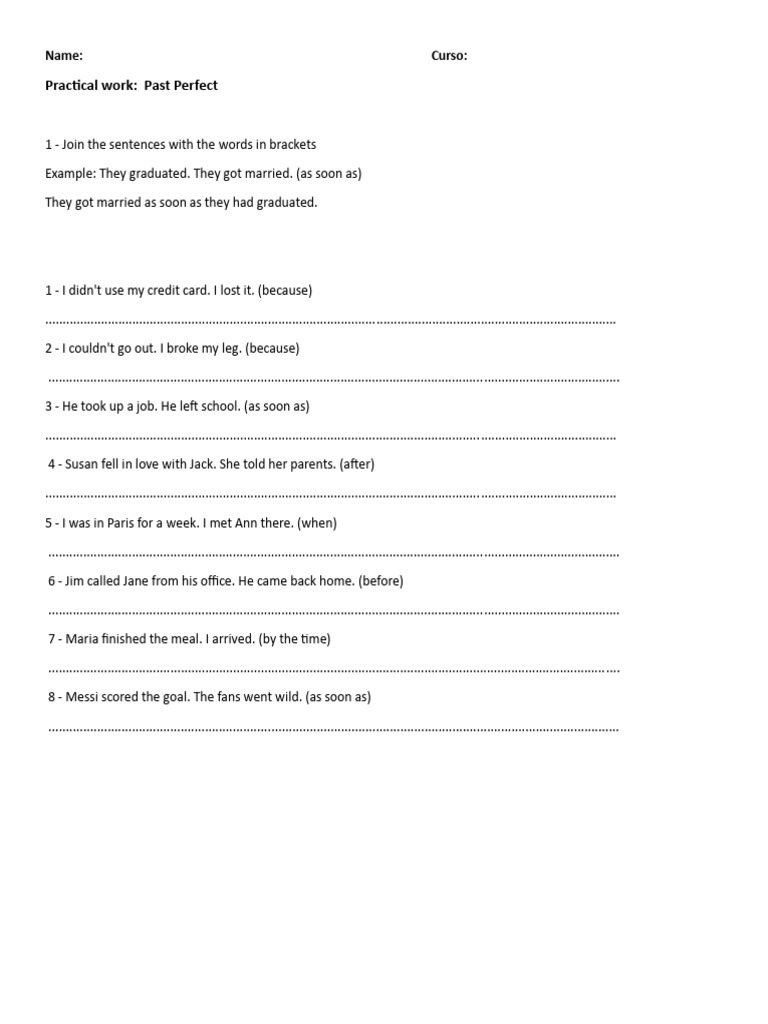 Practical Work - Past Perfect-1 | PDF