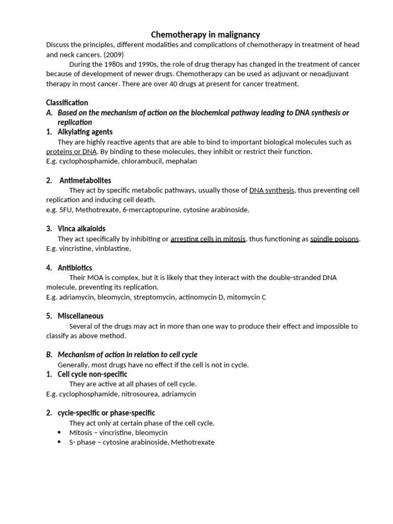 Chemotherapy in malignancy lecture notes | PDF | Chemotherapy | Cell Cycle