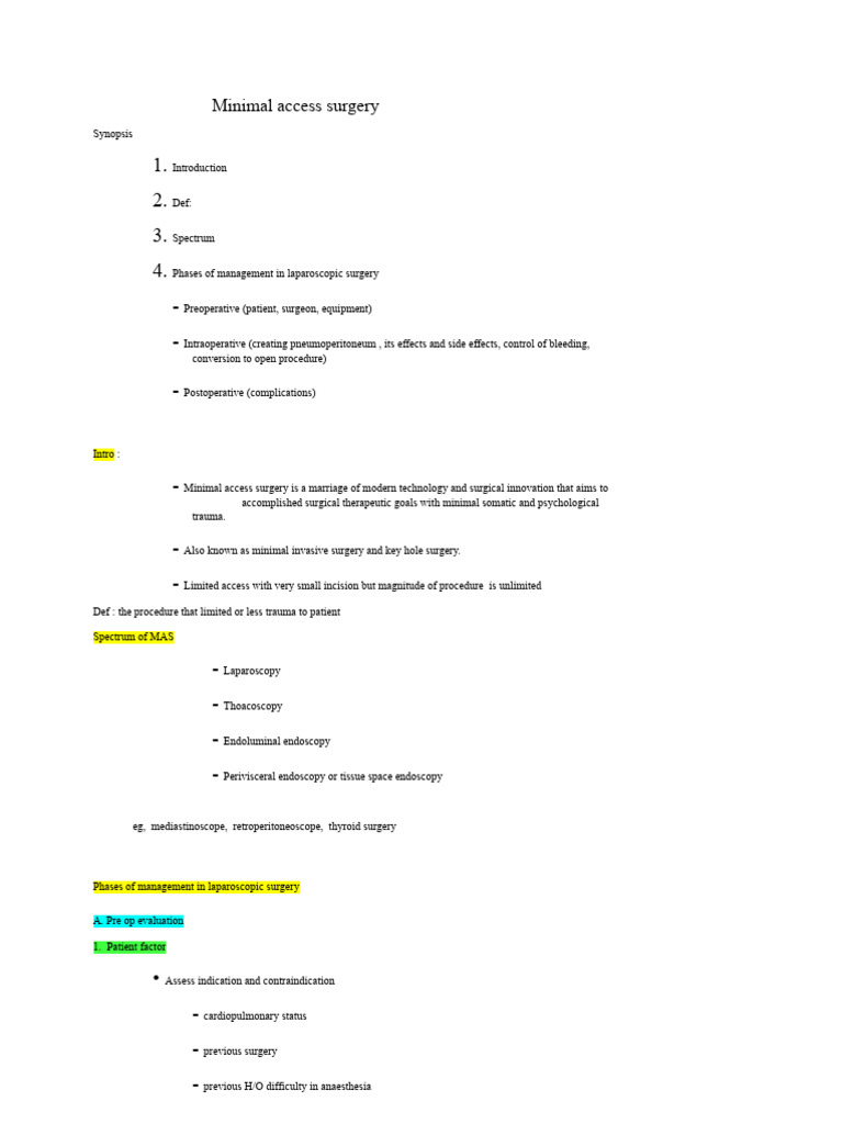 MAS or Minimally Invasive Surgery Notes For Viva | PDF | Clinical ...