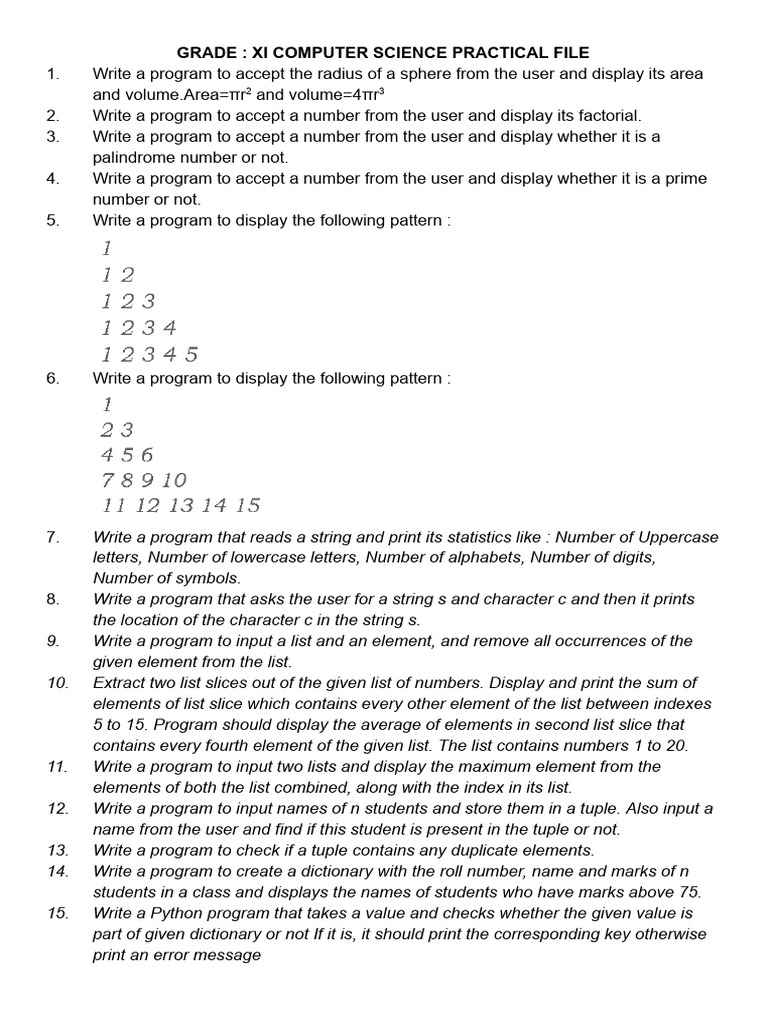 Grade - Xi Computer Science Practical File | PDF