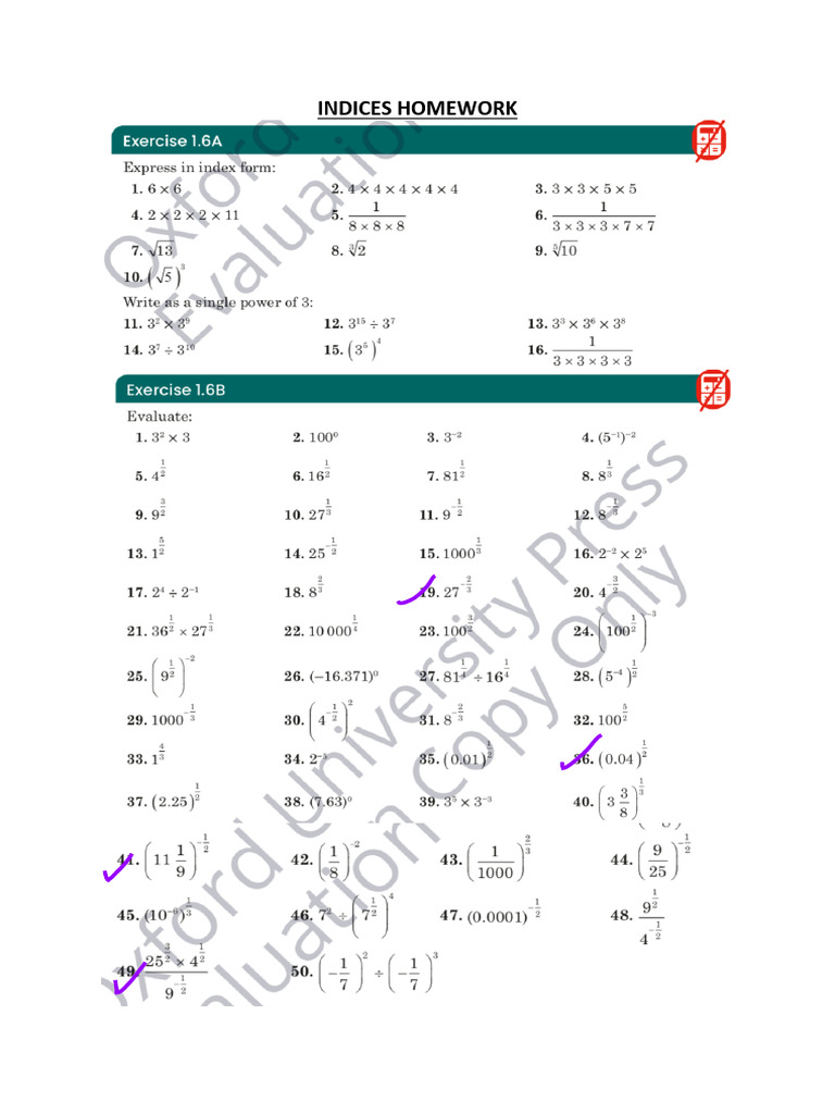 Indices Homework | PDF