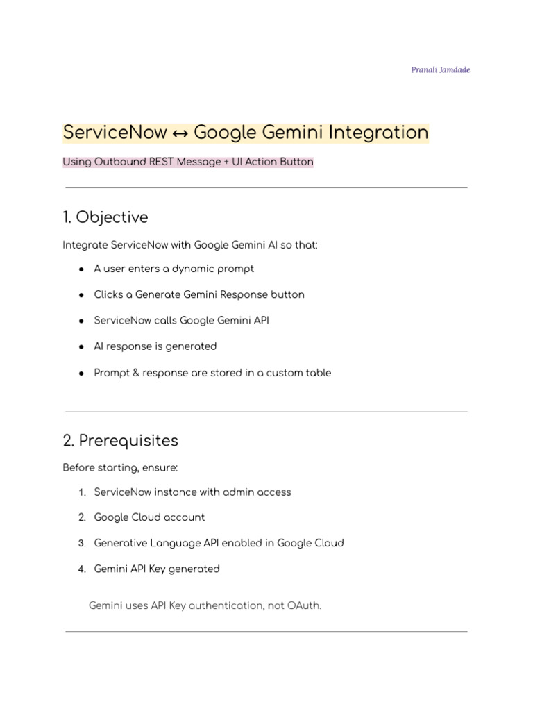 ServiceNow GoogleGemini Integration 1770946666 | PDF | Software ...