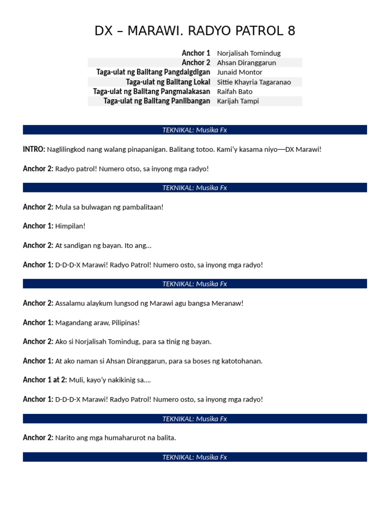Filipino Radio Broadcasting Script | PDF