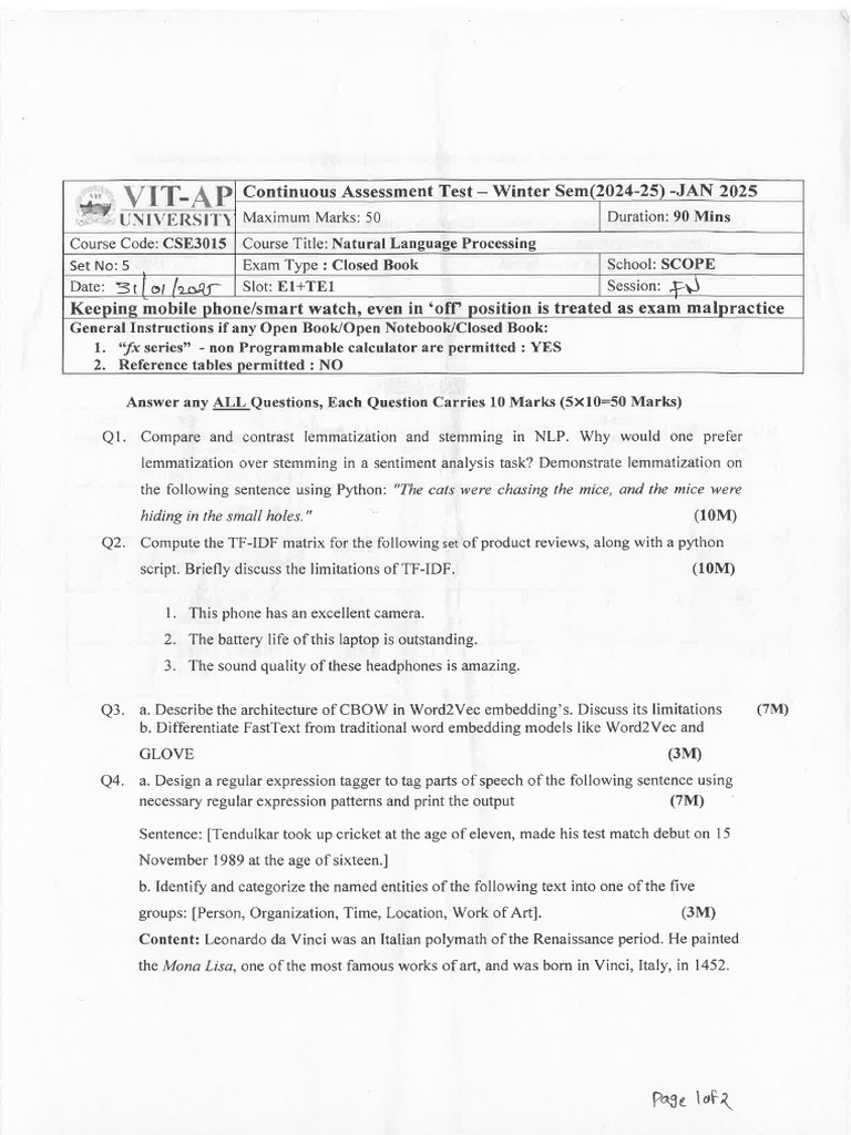 NLP Cat-01 PYQ | PDF