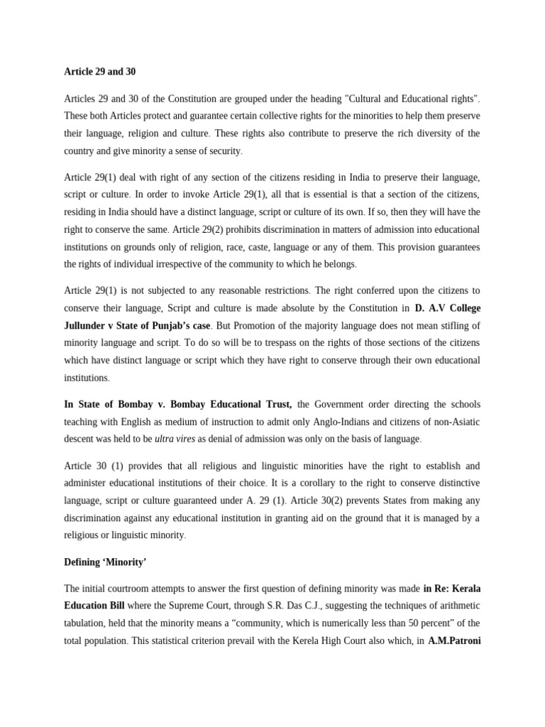 Art. 29& 30 | PDF | Minority Group | Supreme Court Of The United States