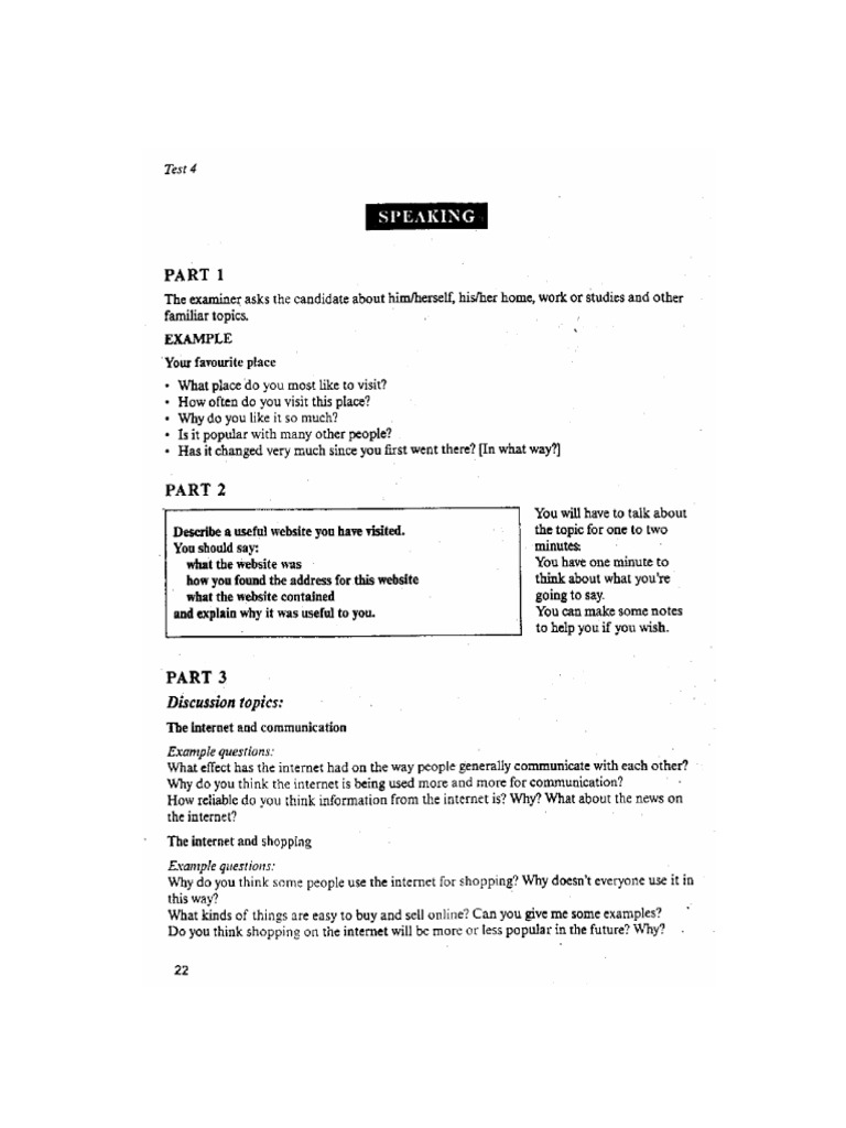 Cambridge Practice Tests for IELTS 4_test4-Speaking | PDF