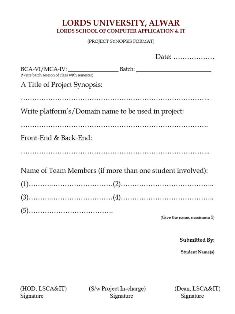 Synopsis Formate 1 | PDF