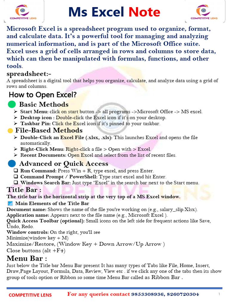 Excel Class Note - 64828160 - 2025 - 07 - 18 - 07 - 43 | PDF ...