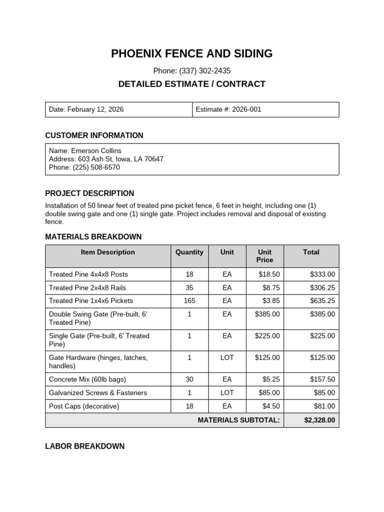 Phoenix Fence Estimate Collins-1 | PDF