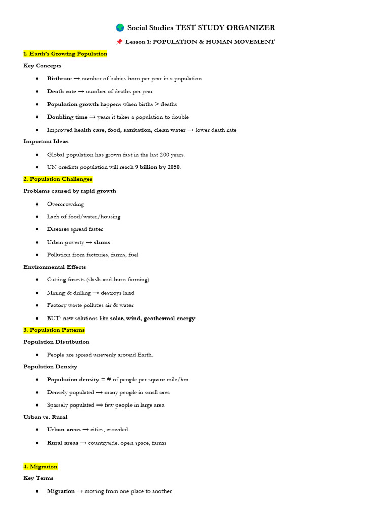 SS - Chapter 3 Lesson 1&2 Organizer | PDF | Human Migration | Slum