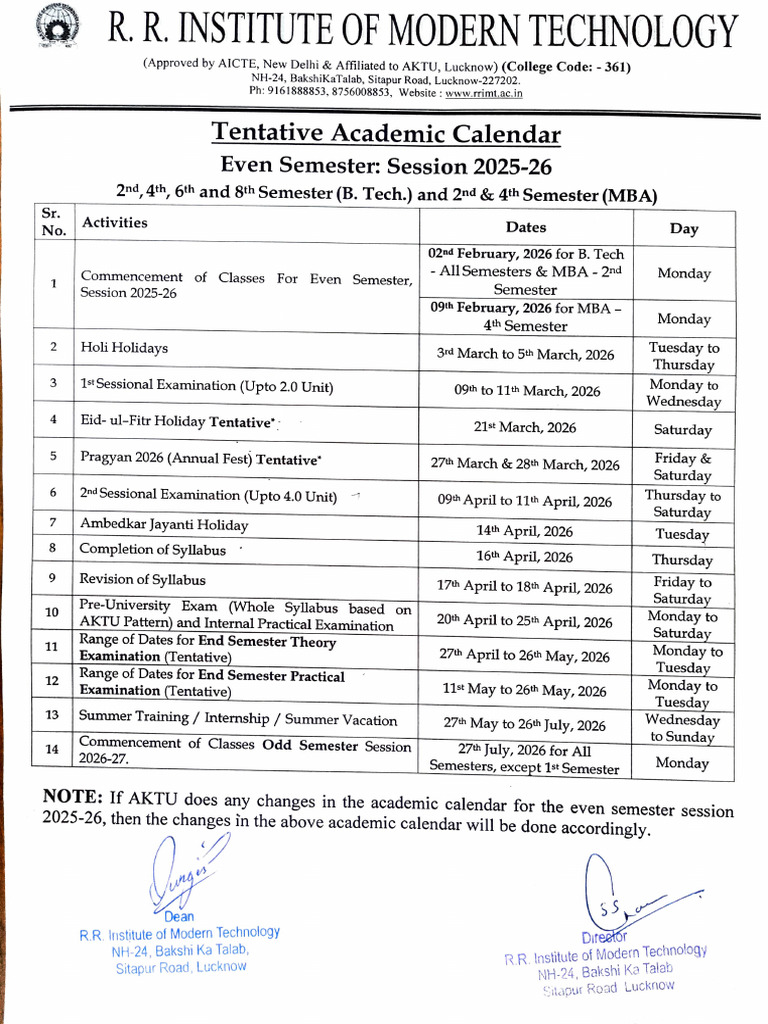 Academic Calendar Even Semester 2025-26 | PDF | Academic Term | Academia
