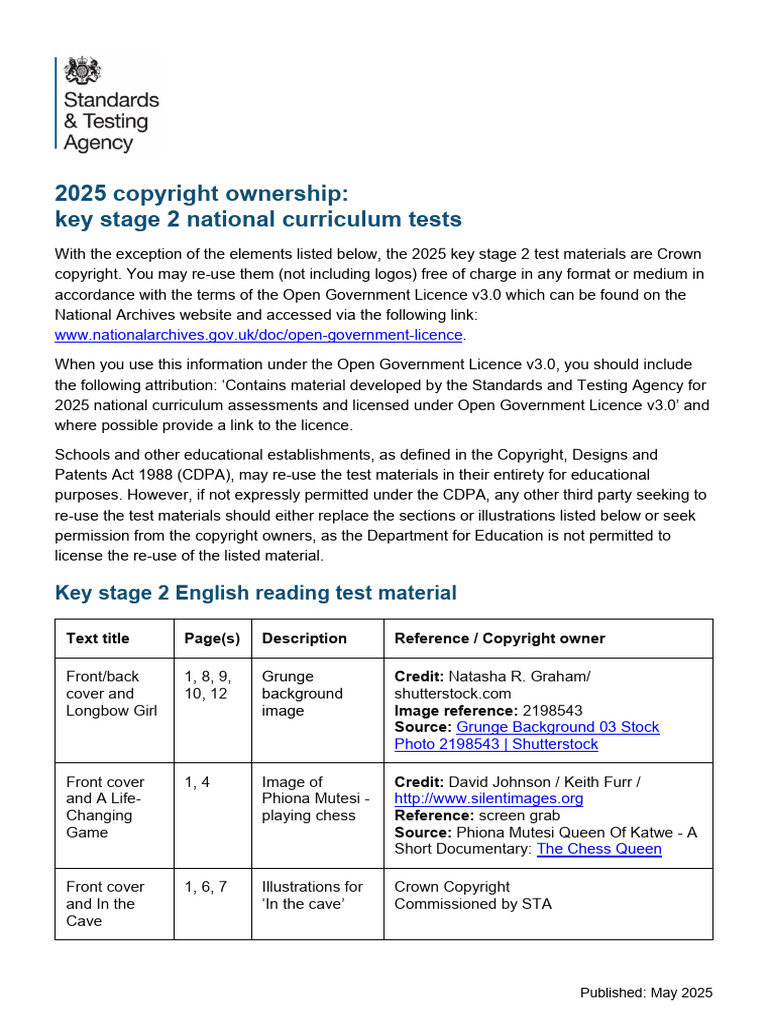 2025 Copyright Ownership Key Stage 2 National Curriculum Tests | PDF