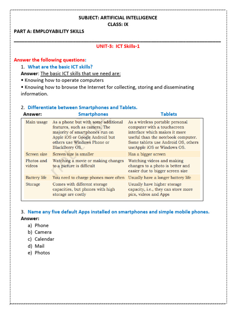 ICT SKILLS - Class - 9 - Ques - Ans | PDF | Smartphone | Modem