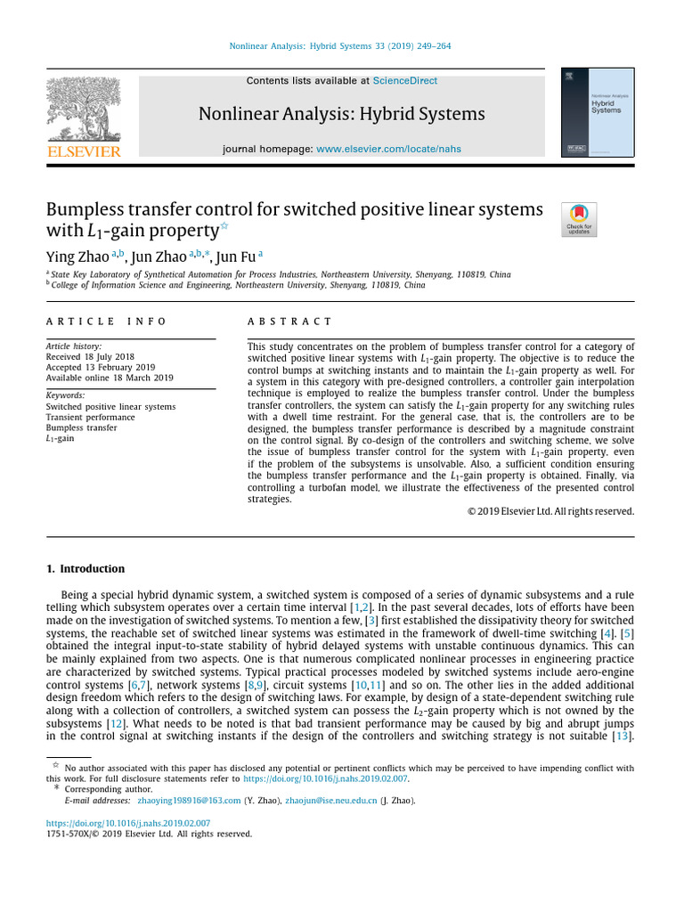 Bumpless Transfer Control For Switched Positive Linear Systems With L ...