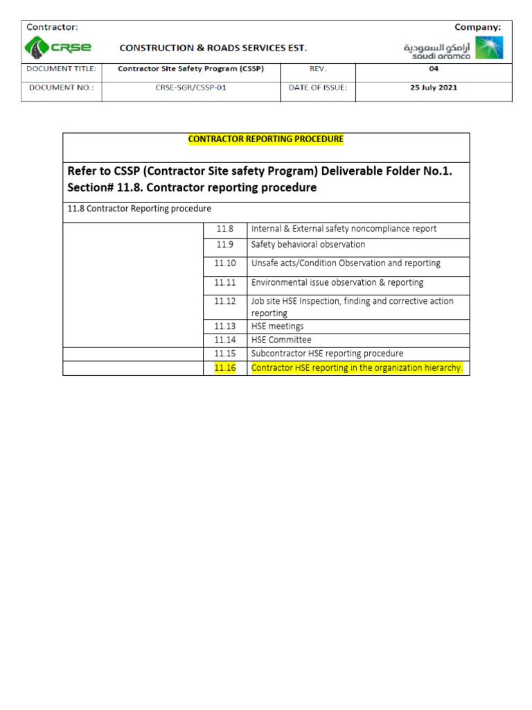 5.1 Contractor Escalation Procedure As Part of Approved CSSP | PDF