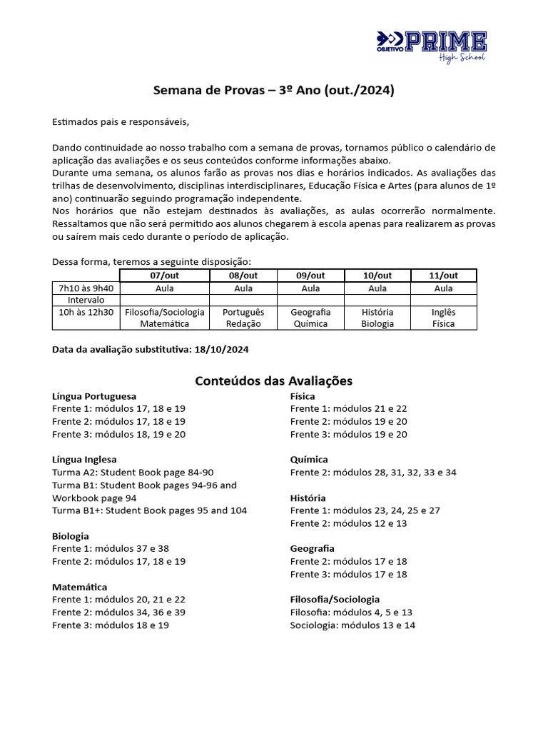 Semana de Provas 2 Ano | PDF