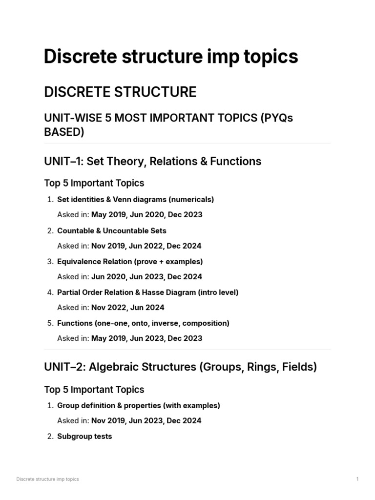 Discrete Structure Imp Topics | PDF | Group (Mathematics) | Function ...