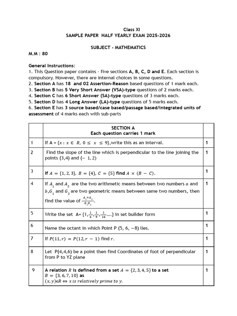 Class XI Sample Paper HY 2025 | PDF | Triangle | Mathematical Concepts