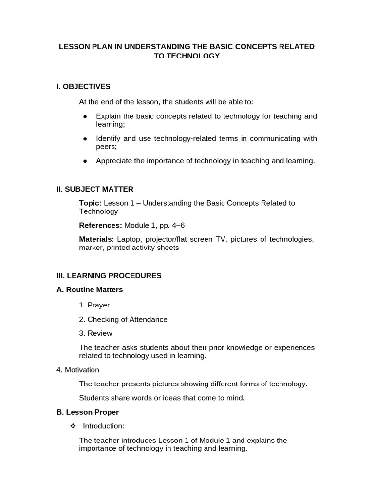 Lesson Plan in Understanding The Basic Concepts Re | PDF | Educational ...
