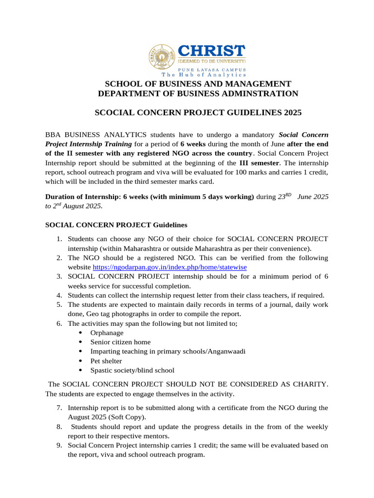 Social Concern Project Guideline - 2025 | PDF