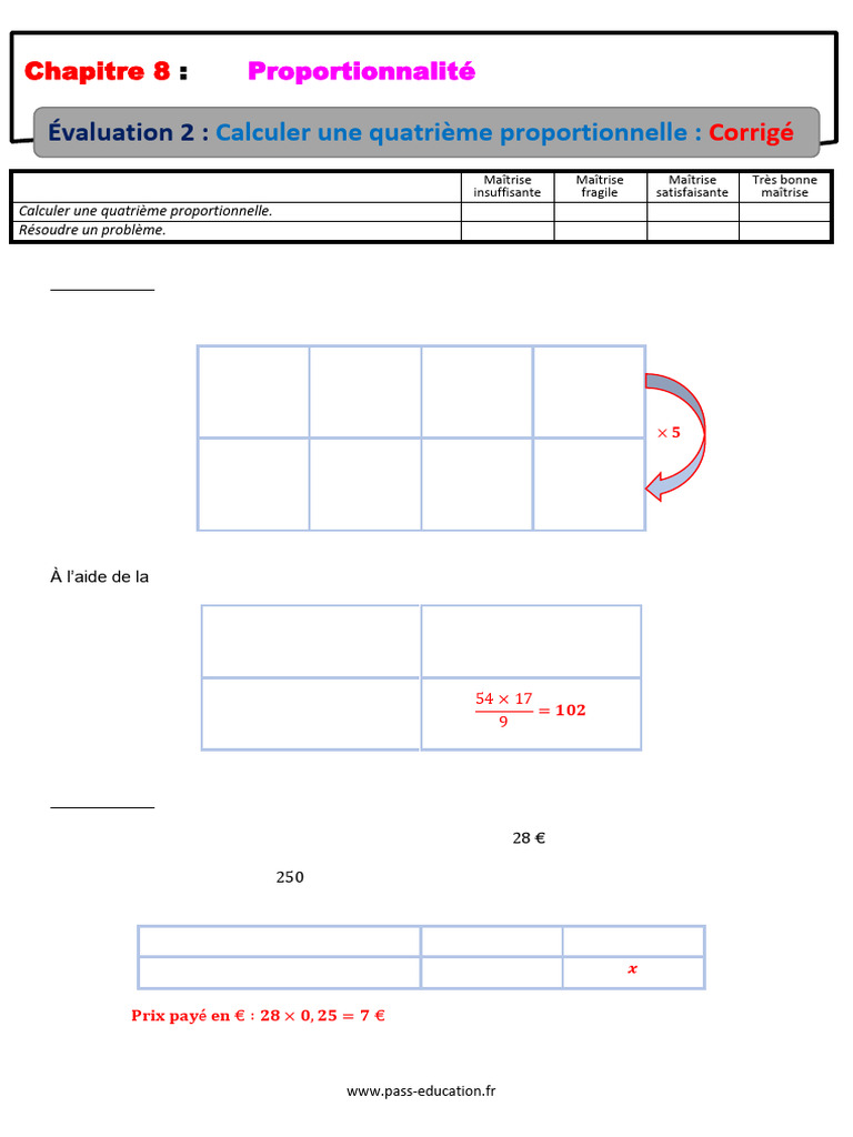 Evaluation Correction Calculer Une Quatrième Proportionnelle - 4ème | PDF