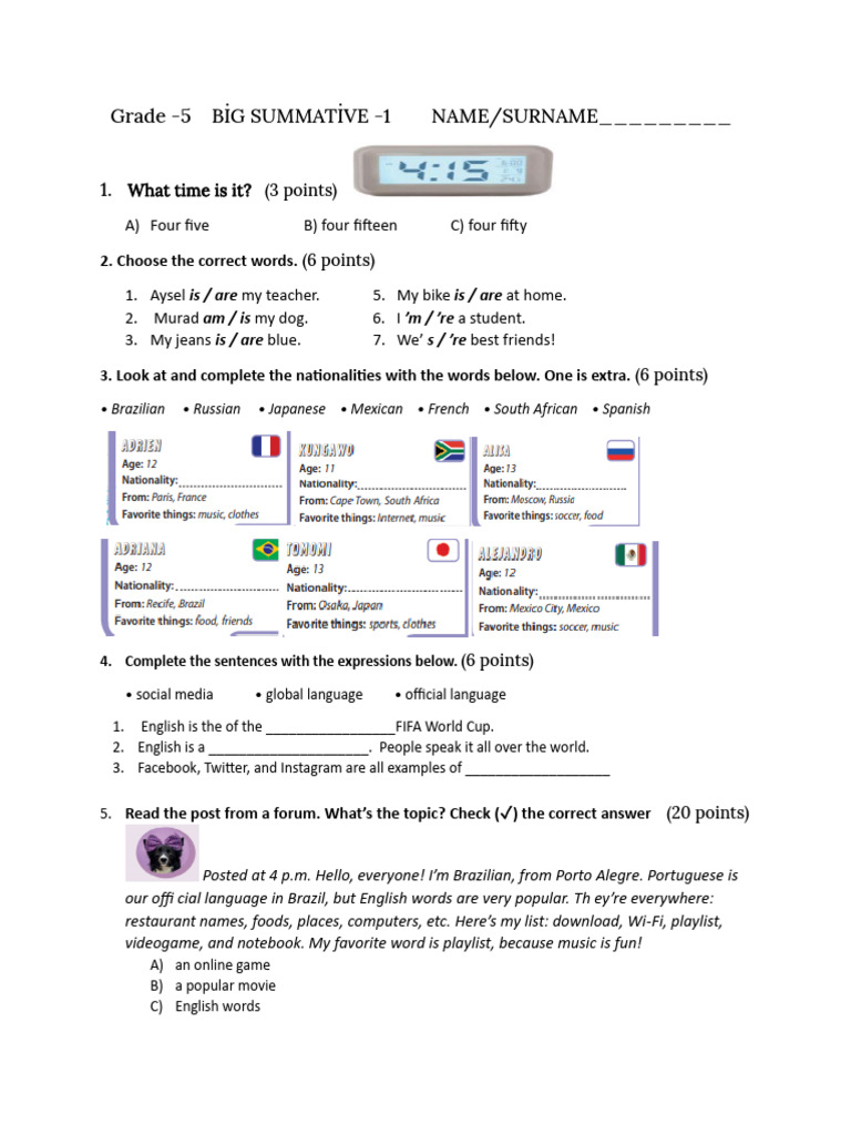 Reyhana Mammadova. Grade 5 Big Summative - 1 | PDF | Linguistics | Syntax
