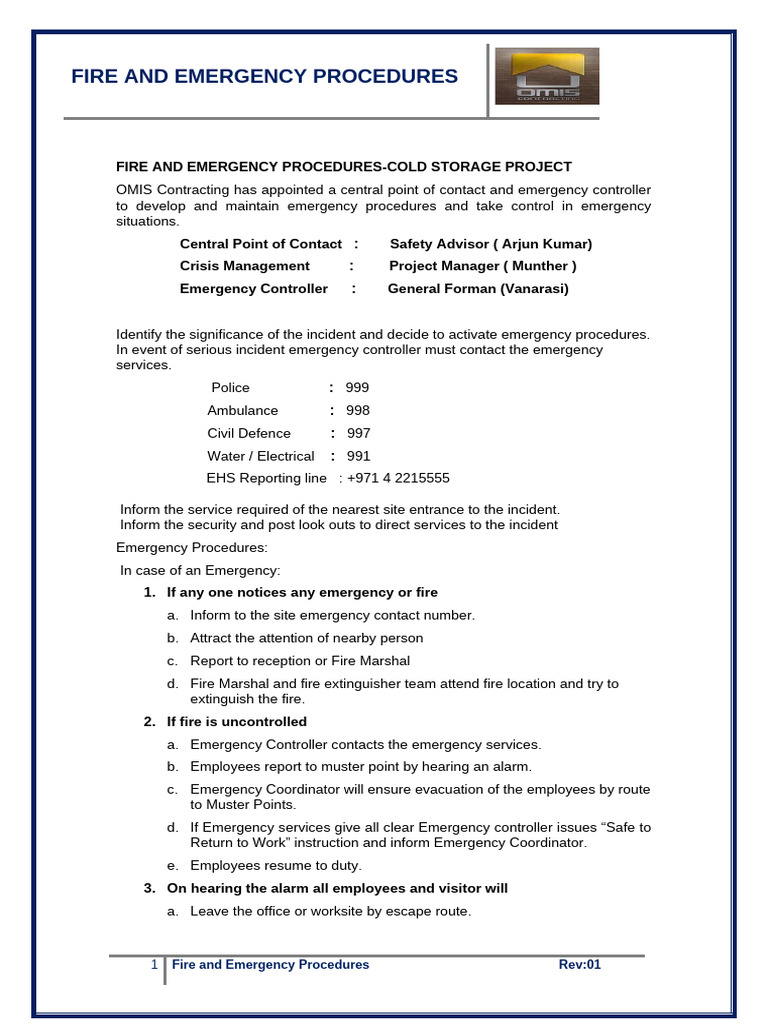 02 Fire and Emergency Procedures (Rev-01) | PDF | Emergency | Civil Defense