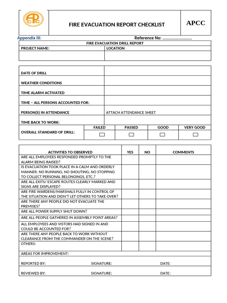 Fire Evacuation Report Checklist | PDF