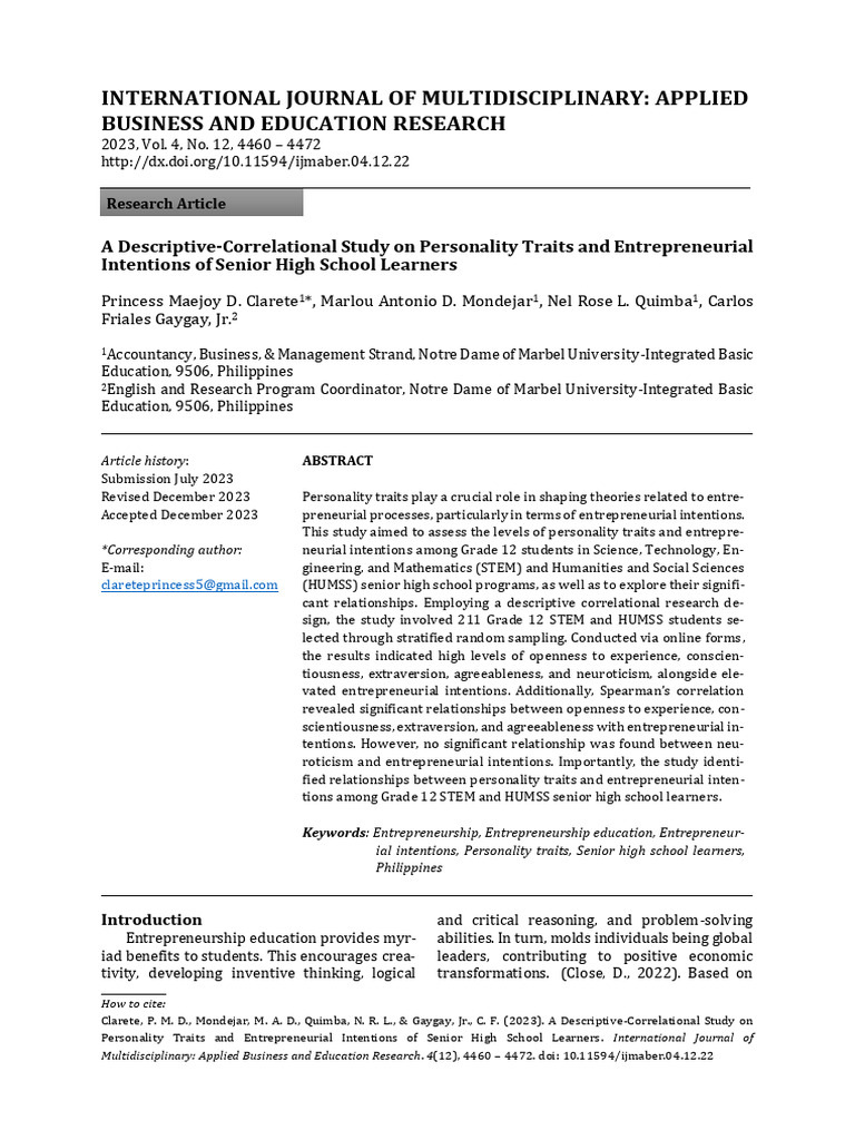 Descriptive - Correlational Study | PDF | Extraversion And Introversion ...