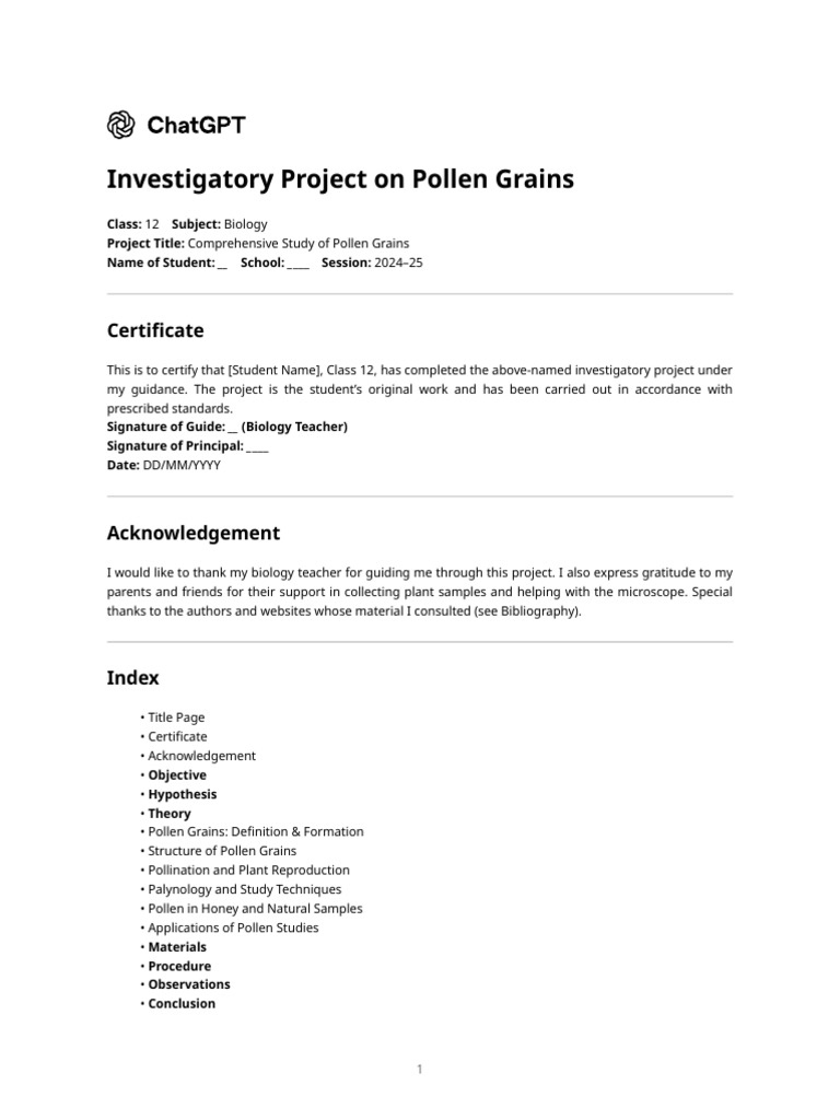 Investigatory Project On Pollen Grains | PDF | Pollen | Flowers