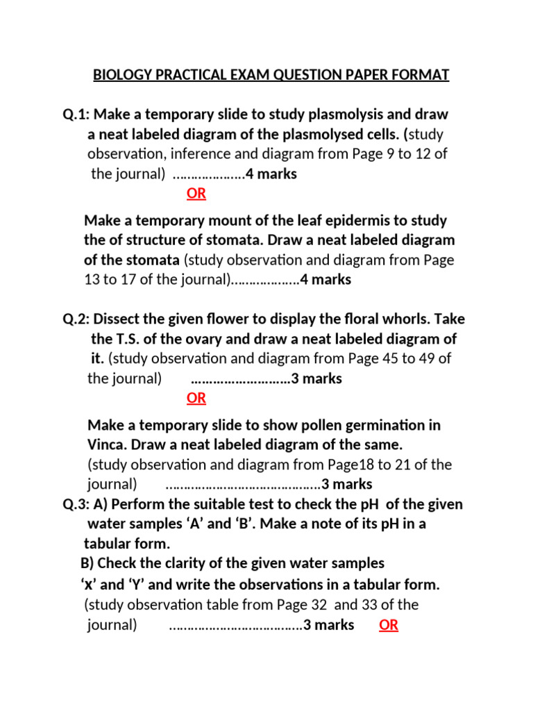 Bio Practical Question Paper Format Feb 2026 | PDF | Plants ...