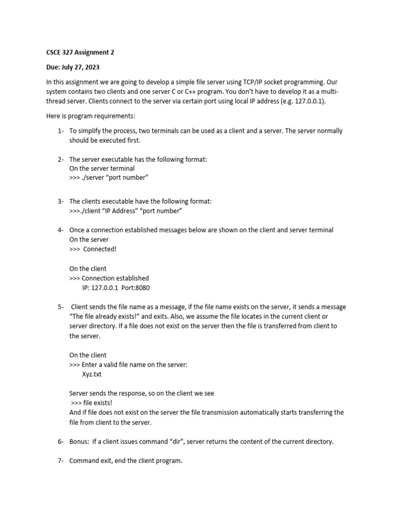 CSCE 327 Assignment 2 Due: July 27, 2023 | PDF